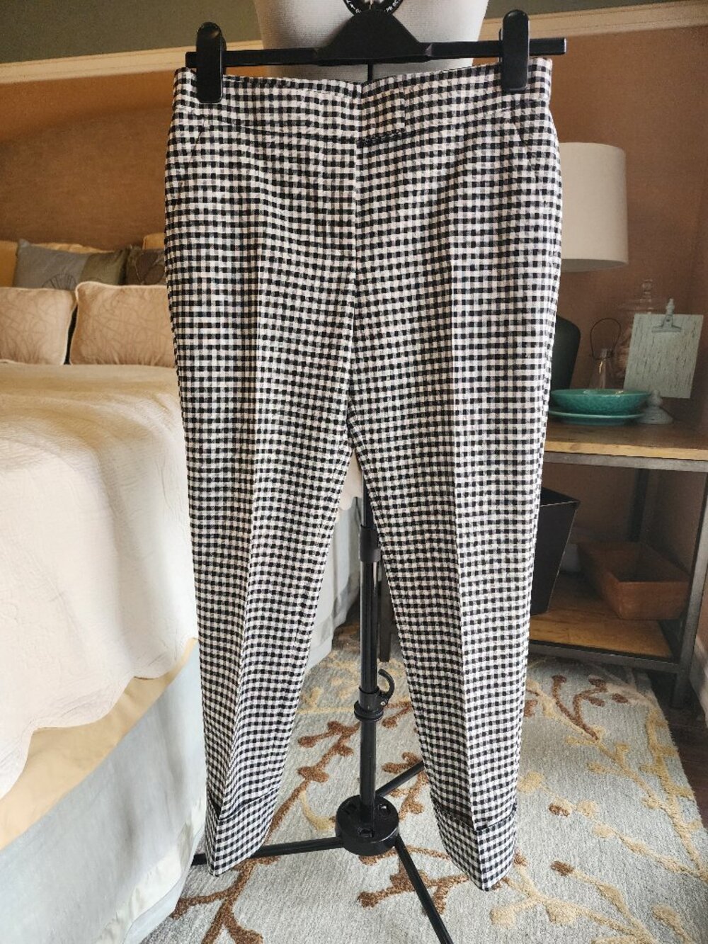 Like New Akris Punto Black White Gingham Pleated Cuffed Cropped Trousers Pants 4